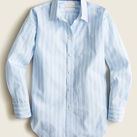 J. Crew Relaxed-Fit Crisp Cotton Poplin Shirt in Stripe - Picture 1 of 8